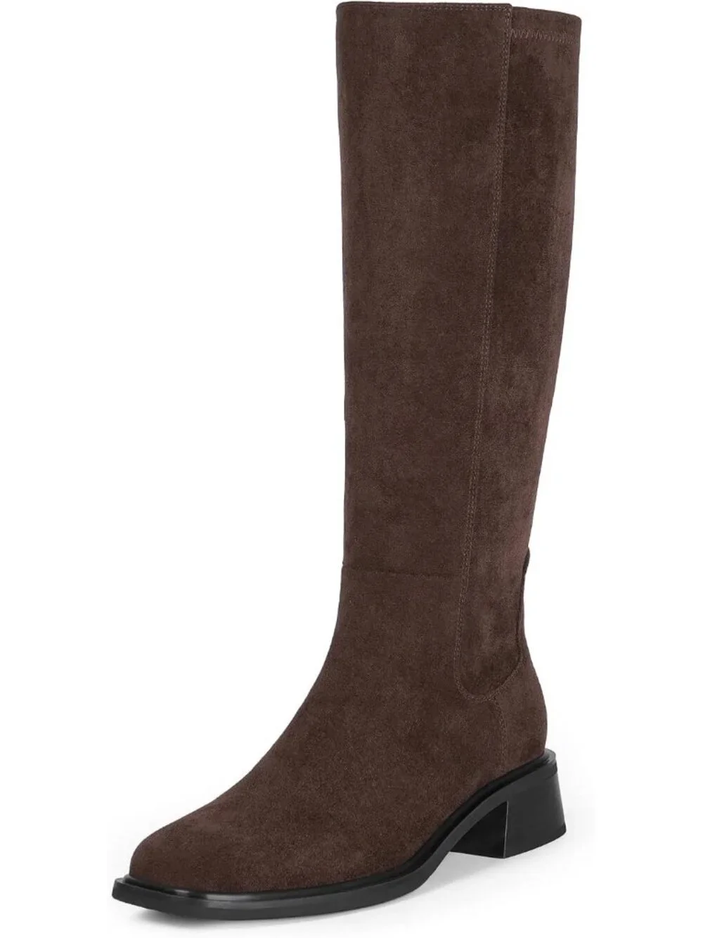 Women's Chocolate Faux Suede Square Toe Knee High Stretch With Side Zipper Boots